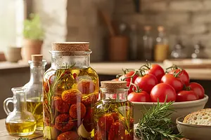 Aromatic Tomatoes in Oil with Herbs for Winter