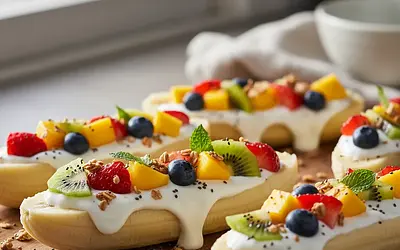 Banana Boats with Yogurt Filling and Fruits
