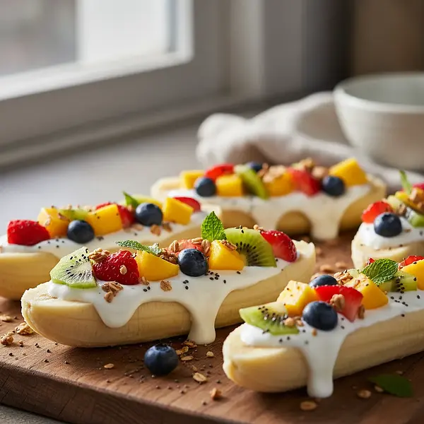 Bananowe Łódeczki z Nadzieniem Jogurtowym i Owocami