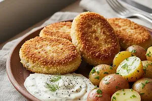 Golden Egg Cutlets with Horseradish Sauce and Young Potatoes