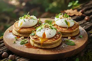 Forest Nests with Poached Egg on Acorn Flour Pancakes