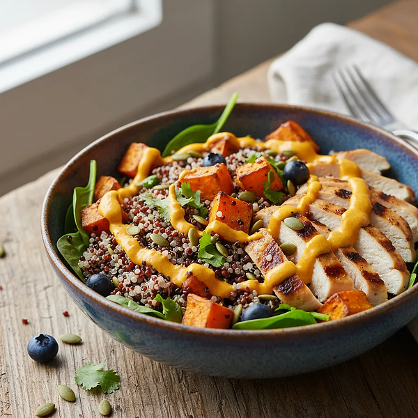 Energetyczne Miseczki Mocy z Komosą, Batatem i Kurczakiem