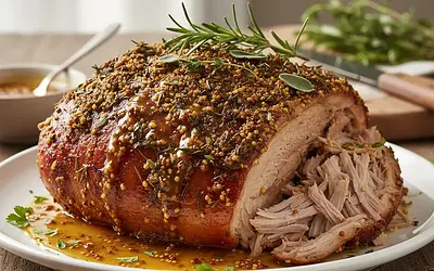 Slow-Roasted Pork Neck with Herbs and Mustard-Honey Sauce