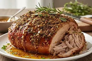 Slow-Roasted Pork Neck with Herbs and Mustard-Honey Sauce