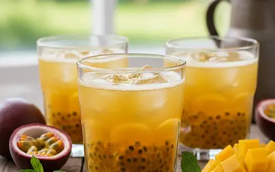Homemade Caviar from Fruit Juice with Mango and Passion Fruit Flavor