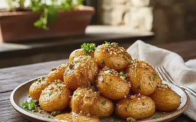 Ziemniaki Confit z Solankową Kruszonką i Emulsją z Palonego Masła