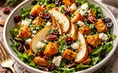 Autumn Salad with Roasted Pumpkin, Pear, and Gorgonzola Cheese