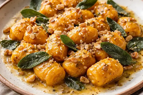 Aksamitne Gnocchi Dyniowe z Masłem Szałwiowym i Chrupiącymi Orzechami