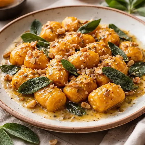 Aksamitne Gnocchi Dyniowe z Masłem Szałwiowym i Chrupiącymi Orzechami