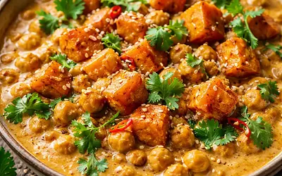 Creamy Curry with Roasted Pumpkin and Chickpeas in Korma Sauce