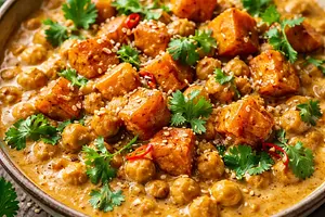 Creamy Curry with Roasted Pumpkin and Chickpeas in Korma Sauce