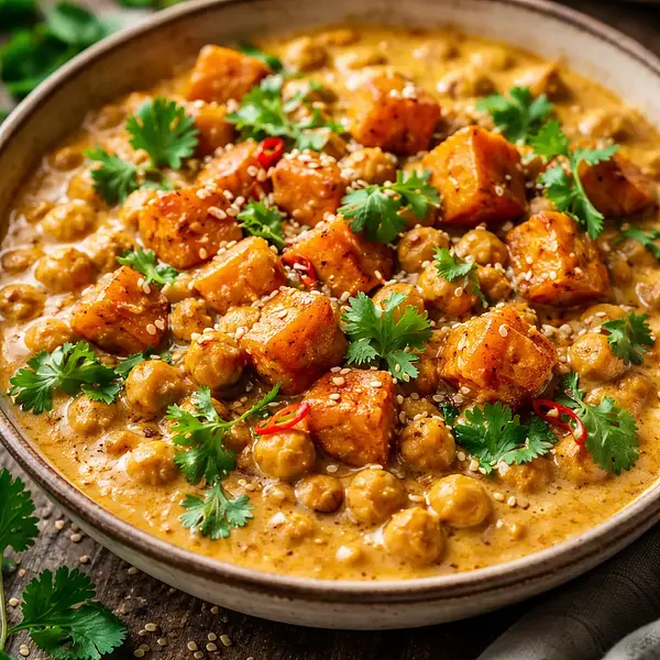 Kremowe Curry z Pieczoną Dynią i Ciecierzycą w Sosie Korma