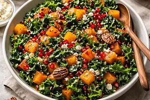 Autumn Salad with Roasted Butternut Squash, Kale, and Pomegranate