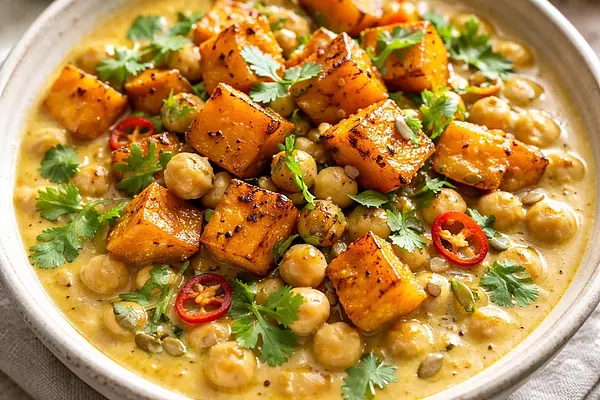 Kremowe Curry z Pieczoną Dynią i Ciecierzycą