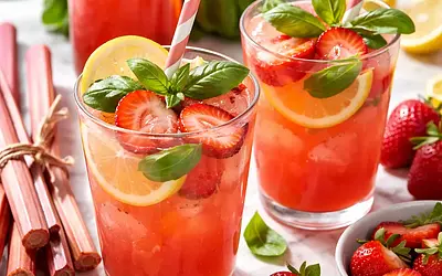 Rhubarb-Strawberry Lemonade with a Hint of Basil