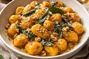 Velvety Pumpkin Gnocchi in Sage Butter with Nuts