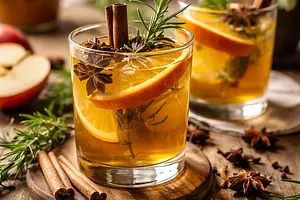 Spiced Apple Mulled Wine with Rosemary and Orange