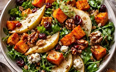 Autumn Salad with Roasted Pumpkin, Pear, and Gorgonzola Cheese