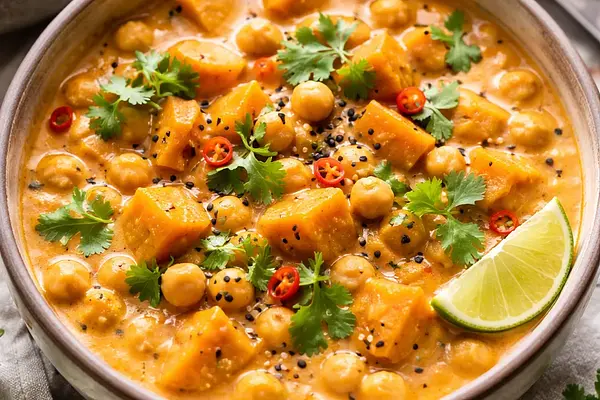 Kremowe curry z dyni i ciecierzycy w mleku kokosowym