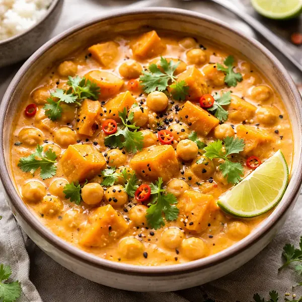 Kremowe curry z dyni i ciecierzycy w mleku kokosowym