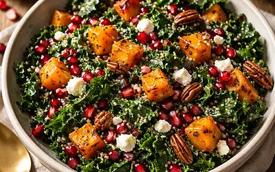 Autumn Salad with Roasted Butternut Squash, Kale, and Pomegranate
