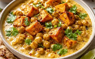 Kremowe Curry z Pieczoną Dynią i Ciecierzycą