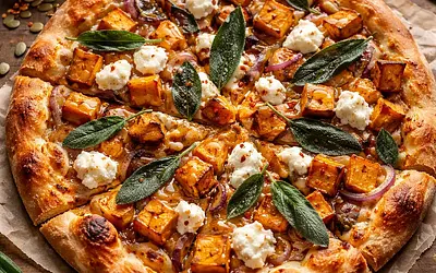 Autumn Pizza with Pumpkin, Sage, and Goat Cheese