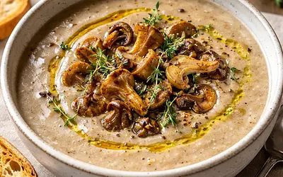 Cream of Roasted Forest Mushrooms with Thyme and Truffle Oil