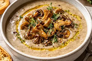 Cream of Roasted Forest Mushrooms with Thyme and Truffle Oil