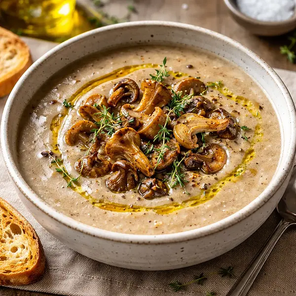 Cream of Roasted Forest Mushrooms with Thyme and Truffle Oil
