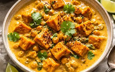 Kremowe Curry z Pieczoną Dynią i Ciecierzycą