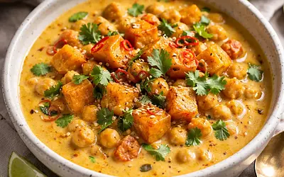 Kremowe Curry z Pieczoną Dynią i Ciecierzycą