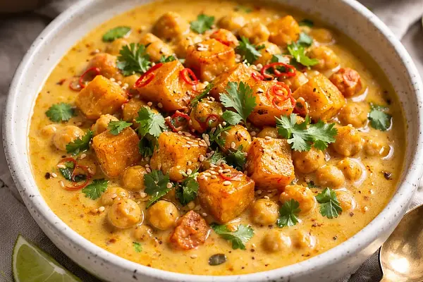 Kremowe Curry z Pieczoną Dynią i Ciecierzycą