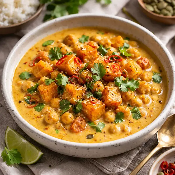 Kremowe Curry z Pieczoną Dynią i Ciecierzycą