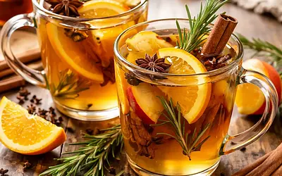 Spiced Apple Mulled Wine with Rosemary and Orange