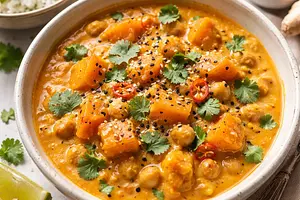 Creamy Pumpkin and Chickpea Curry with a Hint of Coconut and Ginger