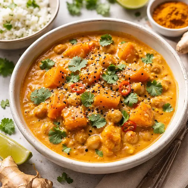 Kremowe Curry z Dyni i Ciecierzycy z Nutą Kokosa i Imbiru