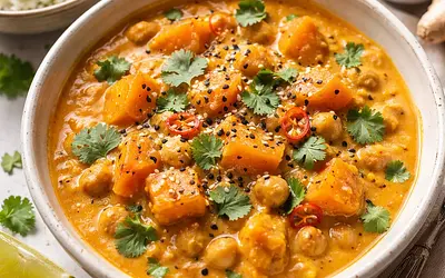Creamy Pumpkin and Chickpea Curry with a Hint of Coconut and Ginger