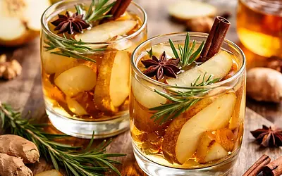 Hot Pear Cider with Ginger and Rosemary