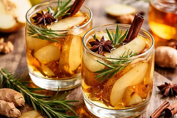 Gorący cydr gruszkowy z imbirem i rozmarynem