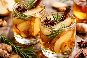 Hot Pear Cider with Ginger and Rosemary