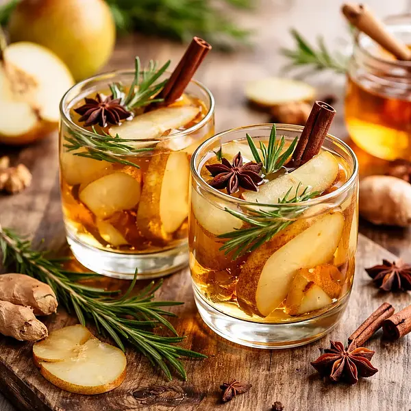 Hot Pear Cider with Ginger and Rosemary