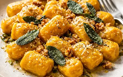 Homemade Pumpkin Gnocchi with Sage Butter and Toasted Nuts