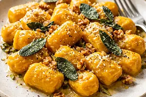 Domowe Gnocchi Dyniowe z Masłem Szałwiowym i Prażonymi Orzechami