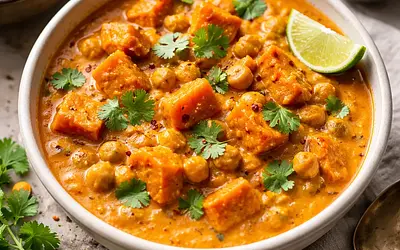Creamy Curry with Roasted Pumpkin and Chickpeas in Tikka Masala Sauce