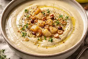 Velvety cream of roasted celery and pear with a hint of vanilla and toasted nuts