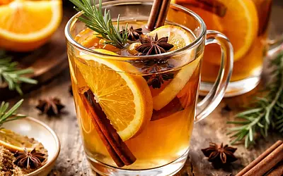 Spiced Apple Mulled Wine with Orange and Rosemary