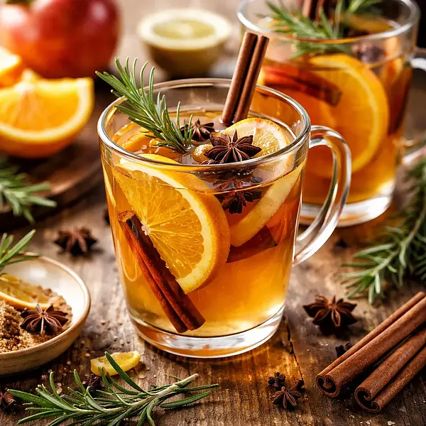 Spiced Apple Mulled Wine with Orange and Rosemary