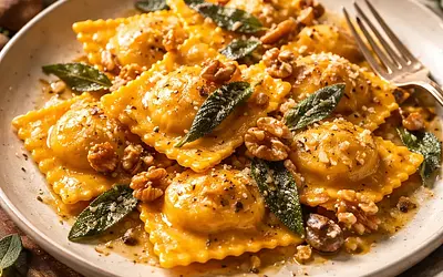 Autumn Ravioli with Pumpkin in Butter-Sage Sauce with Walnuts