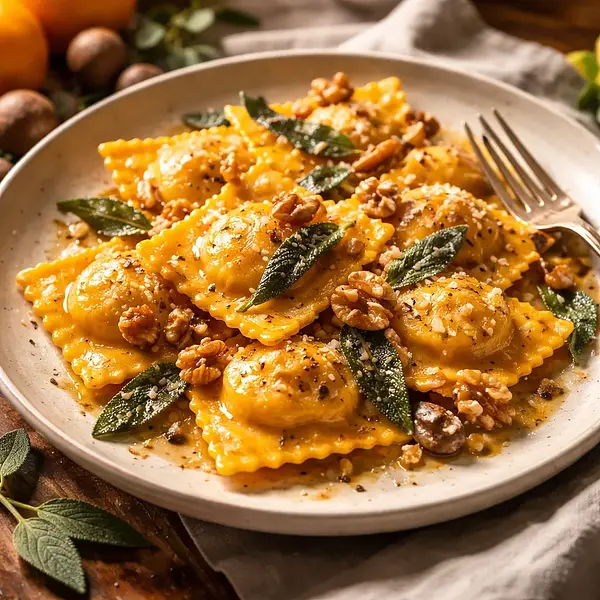 Autumn Ravioli with Pumpkin in Butter-Sage Sauce with Walnuts